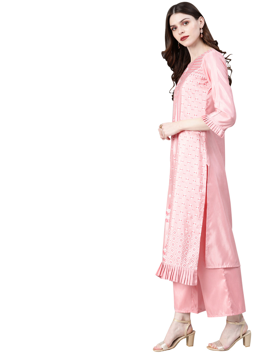 Women Pink Silk Kurta by Ziyaa (1pc)
