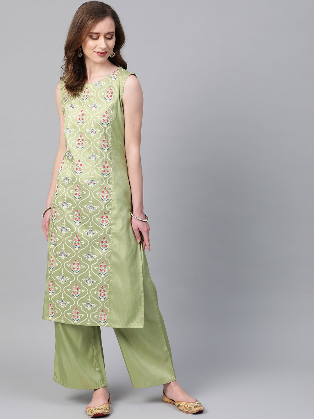 Women's Green Poly Silk Kurta by Ziyaa