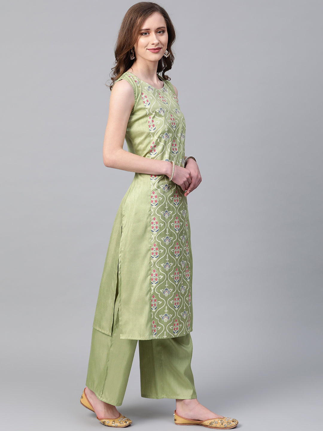 Women's Green Poly Silk Kurta by Ziyaa