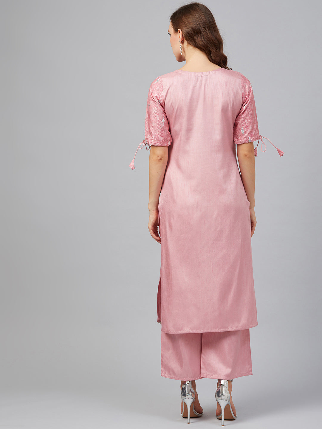 Women's Pink Poly Silk Kurta by Ziyaa