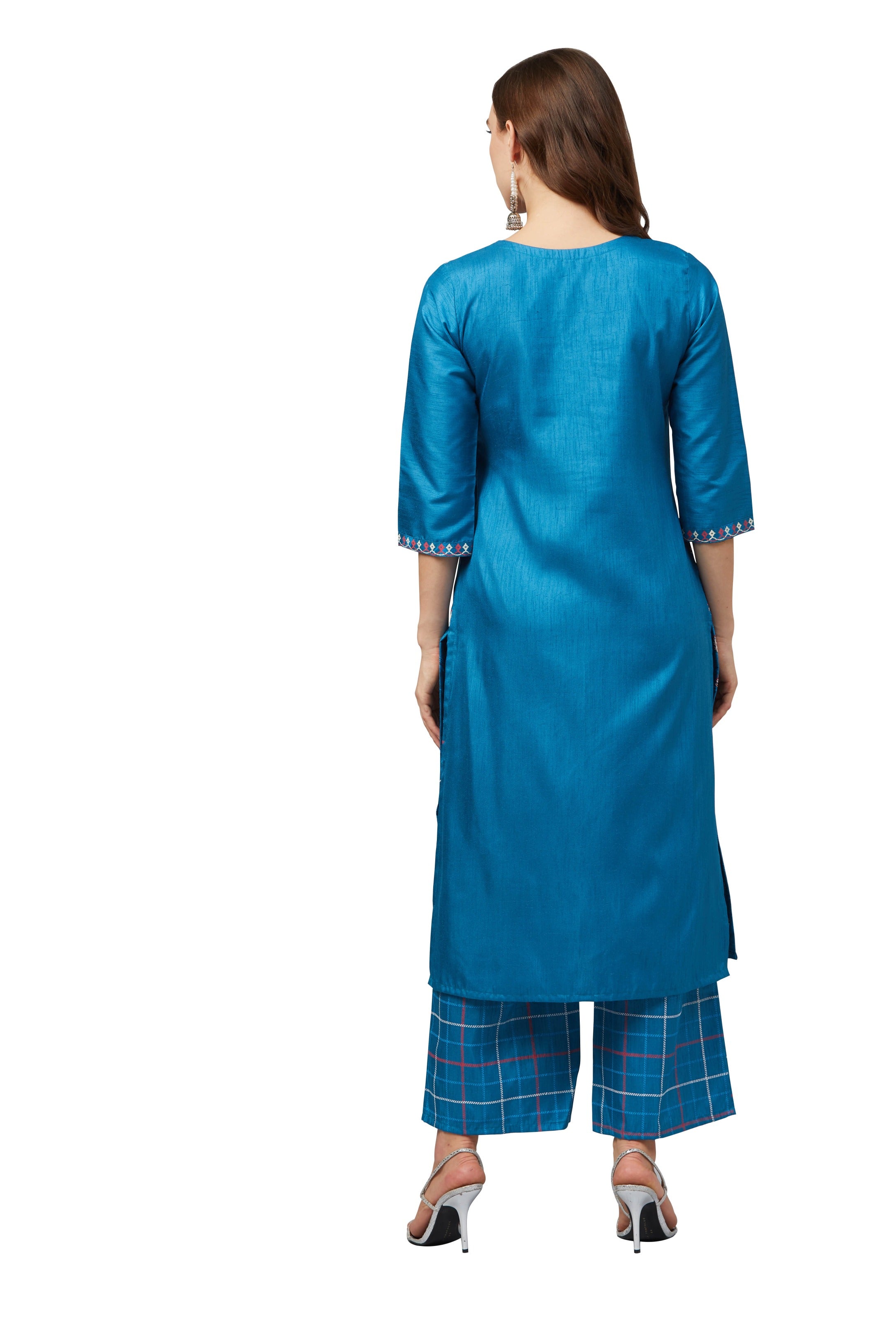 Women's Blue Poly Silk Kurta - Ziyaa