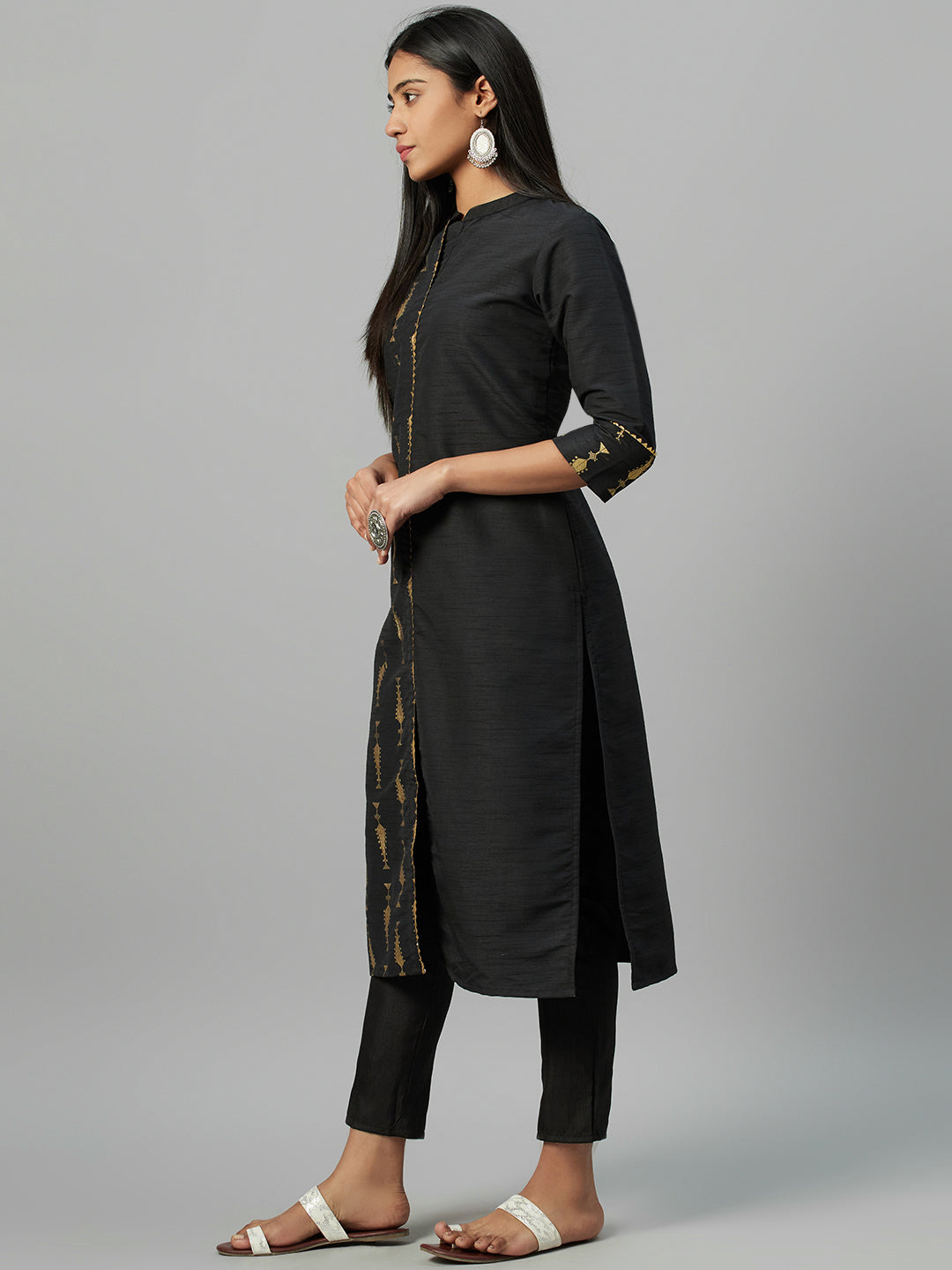 Women Black Silk Kurta by Ziyaa (1 Pc set)