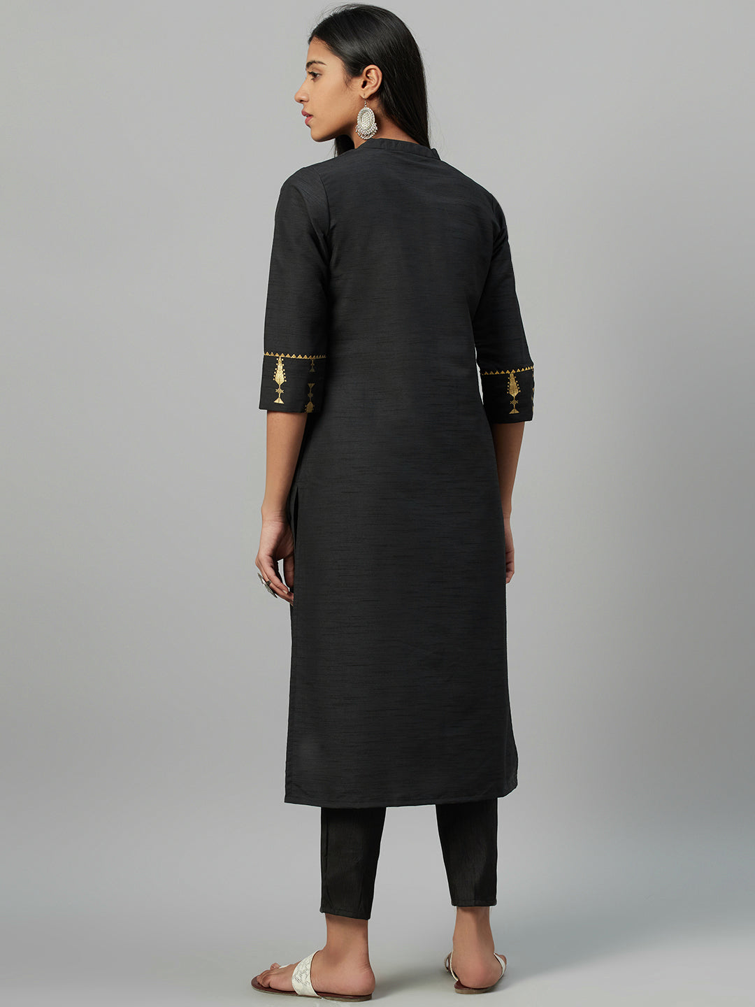 Women Black Silk Kurta and Pant Set by Ziyaa (2 Pc Set)