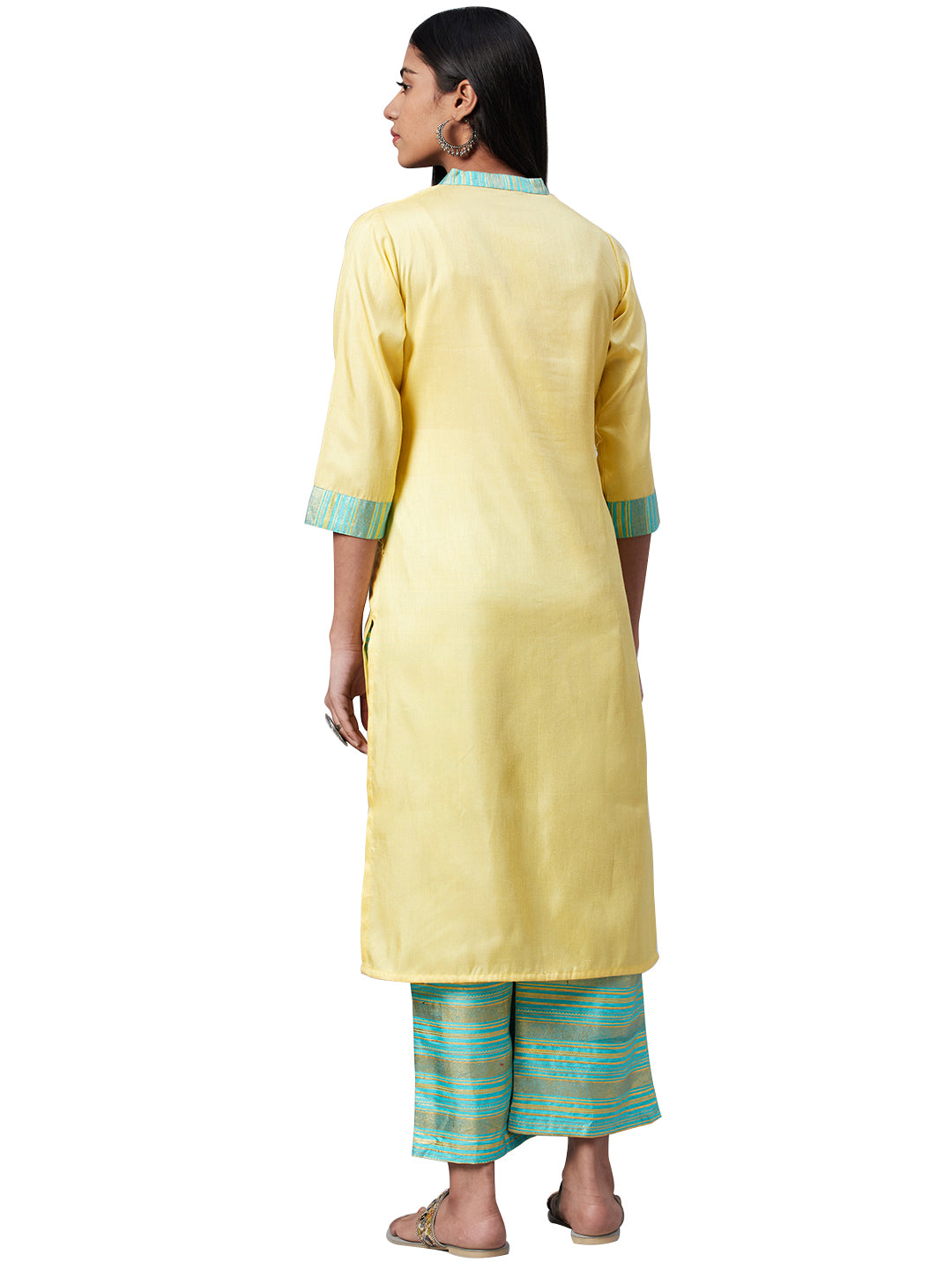 Women's Yellow Poly Silk Kurta - Ziyaa