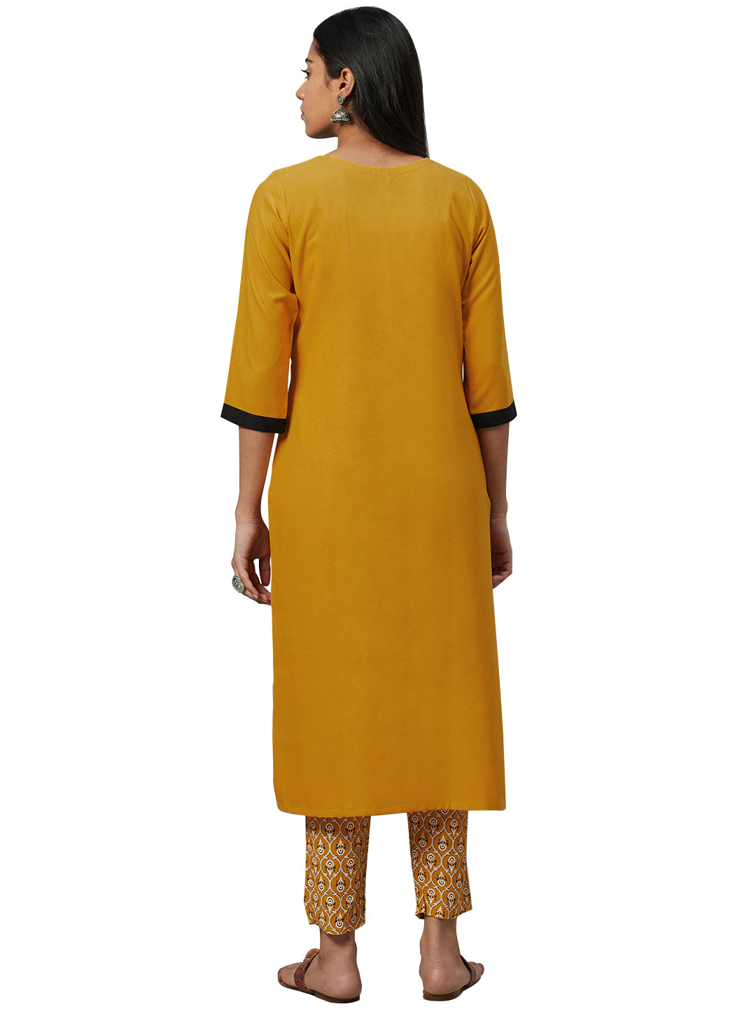 Women's Mustard Rayon Kurta And Pant Set - Ziyaa