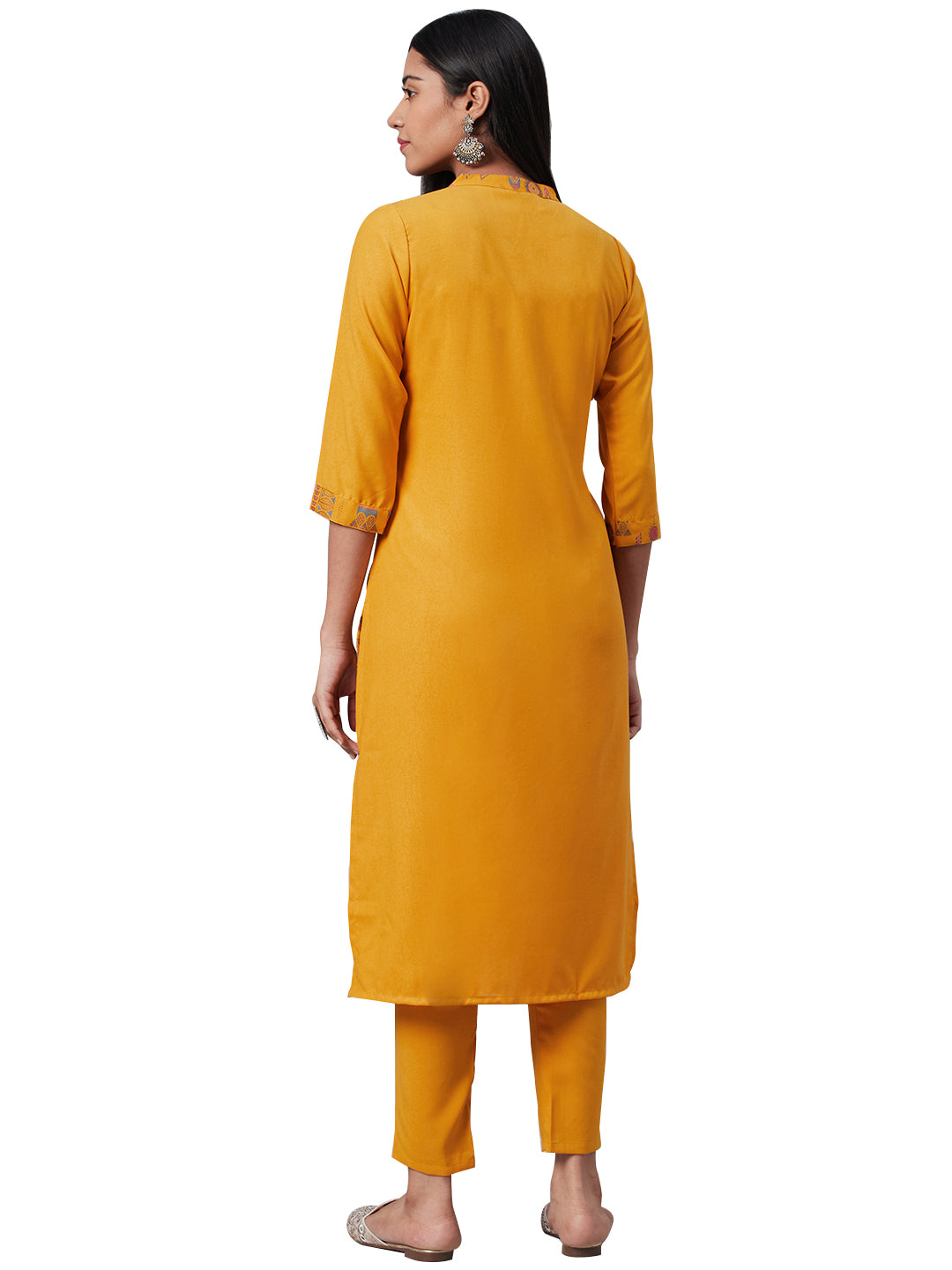 Women's Mustard Rayon Kurta And Pant Set - Ziyaa