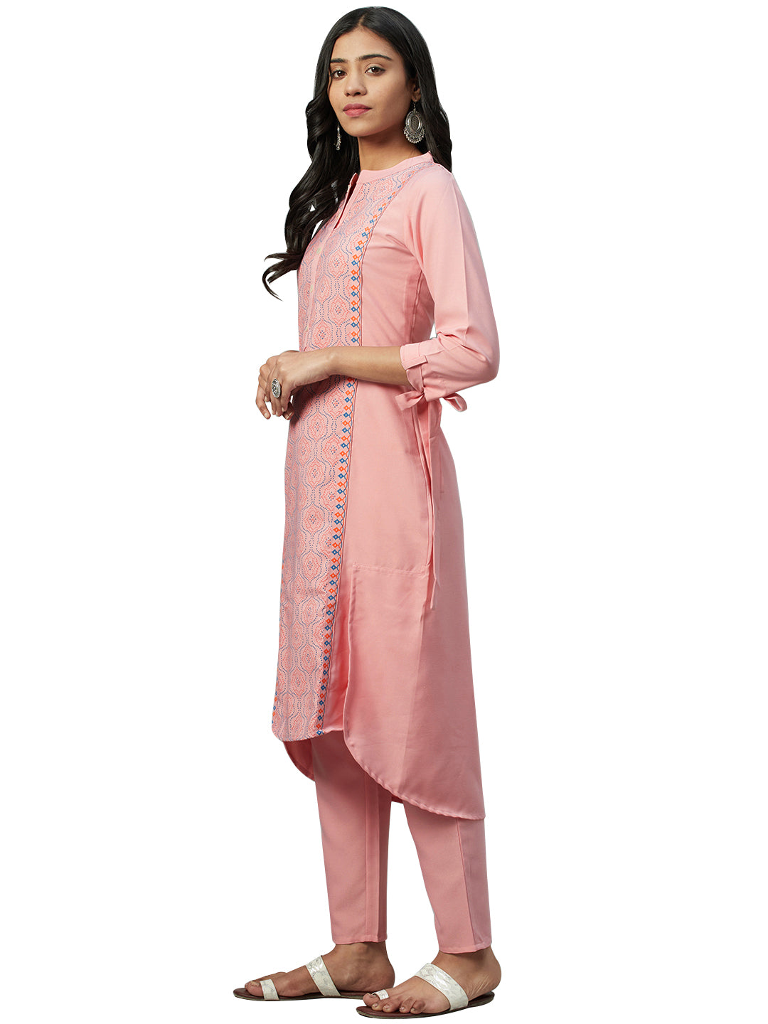 Women's Pink Rayon Kurta And Pant Set - Ziyaa