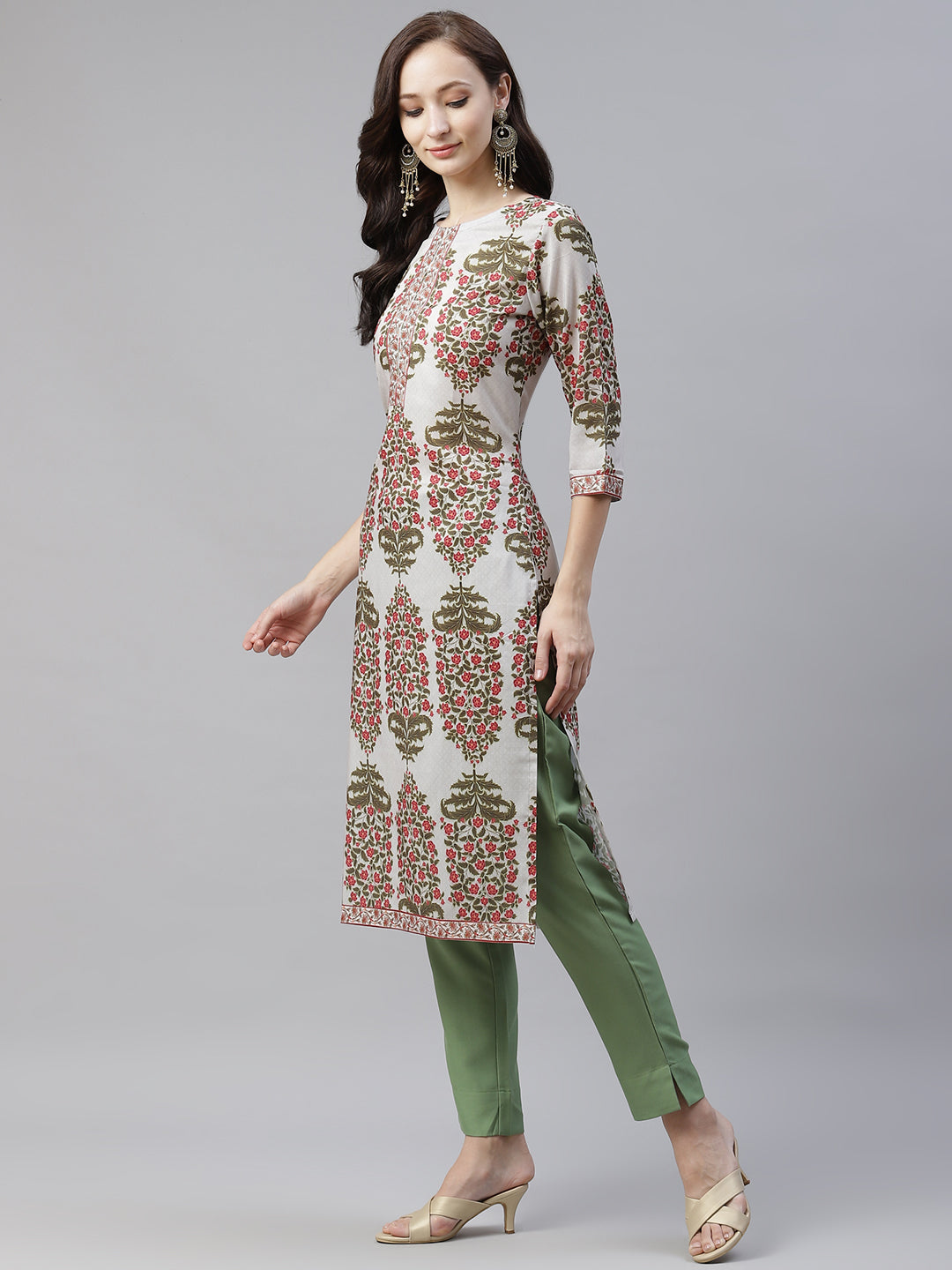 Women Green Rayon Kurta With Pant by Ziyaa (2pcs Set)