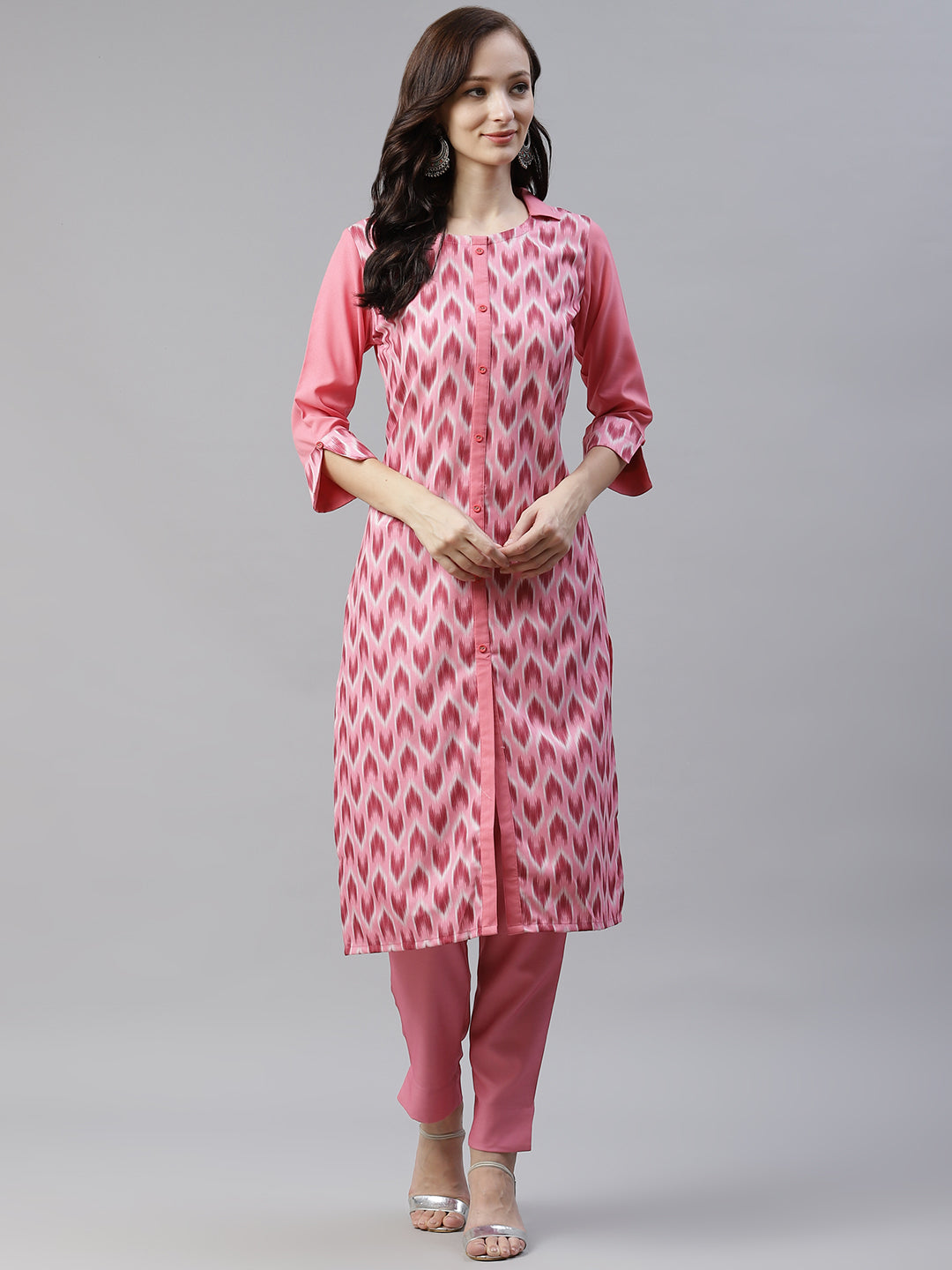 Women Pink Rayon Printed Kurta by Ziyaa (1pc)