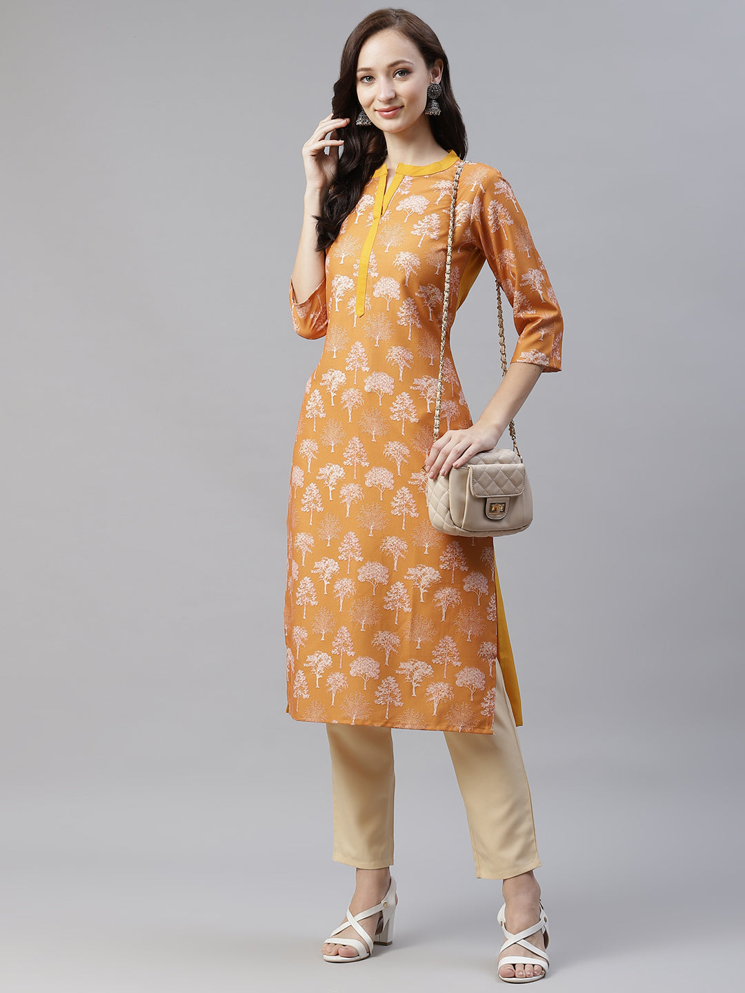 Women Mustard Yellow Printed Kurta and Pant Set by Ziyaa(2 Pc Set)
