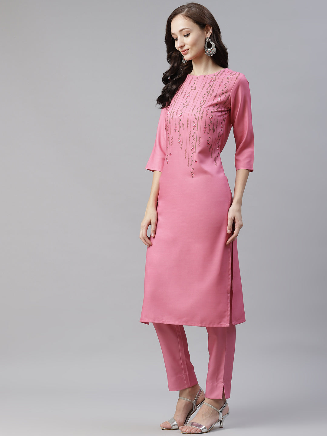 Women's Pink Color Digital Printed Straight Kurta And Pant Set - Ziyaa