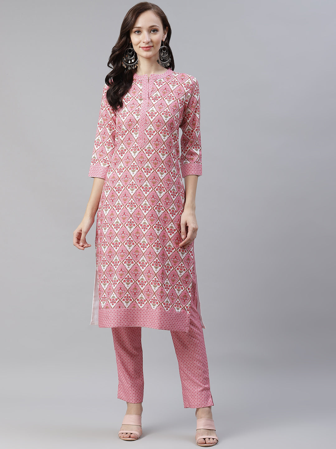 Women Pink Printed Kurta and Pant Set by Ziyaa (2 Pc Set)