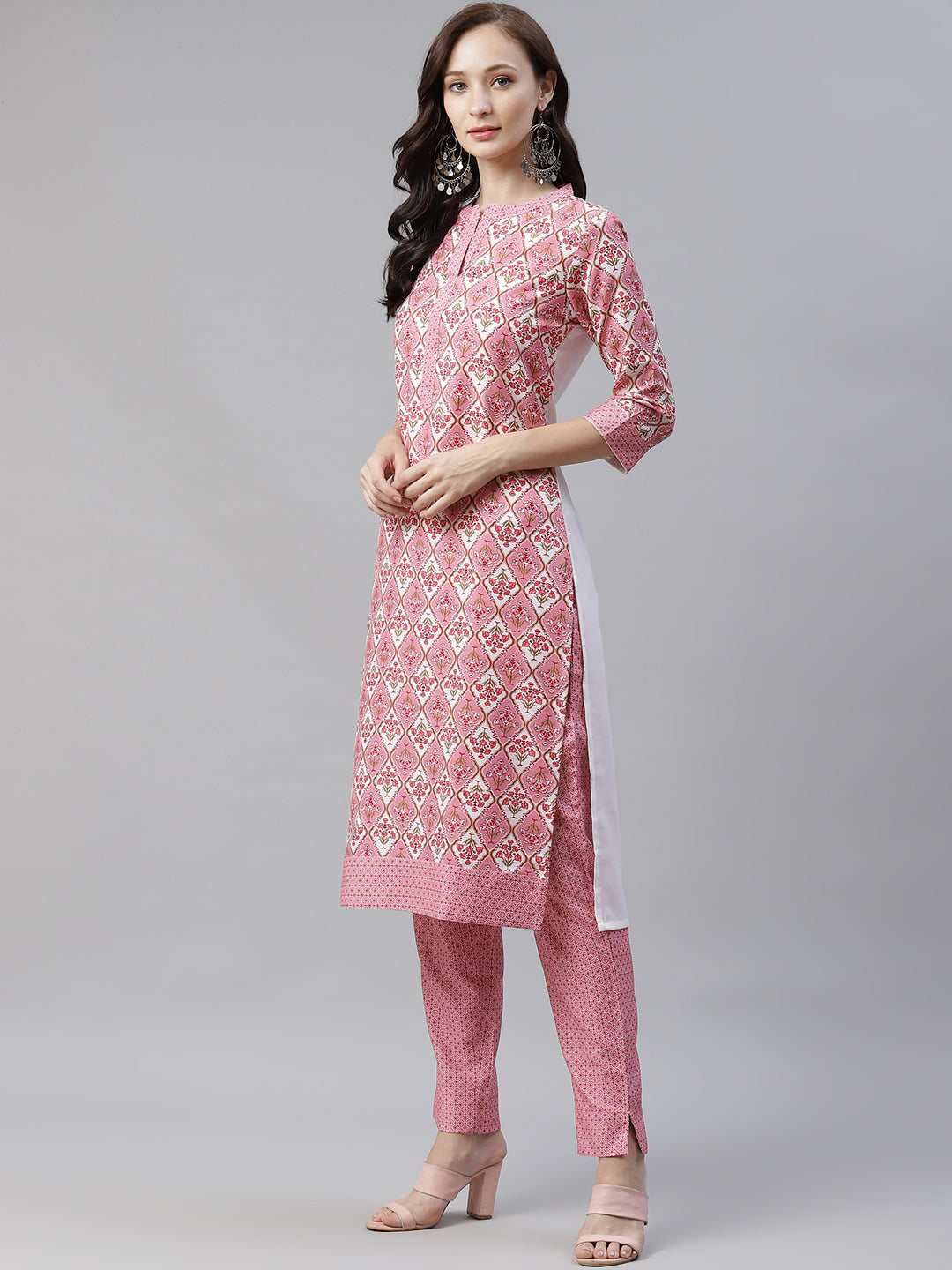 Women Pink Printed Kurta and Pant Set by Ziyaa (2 Pc Set)