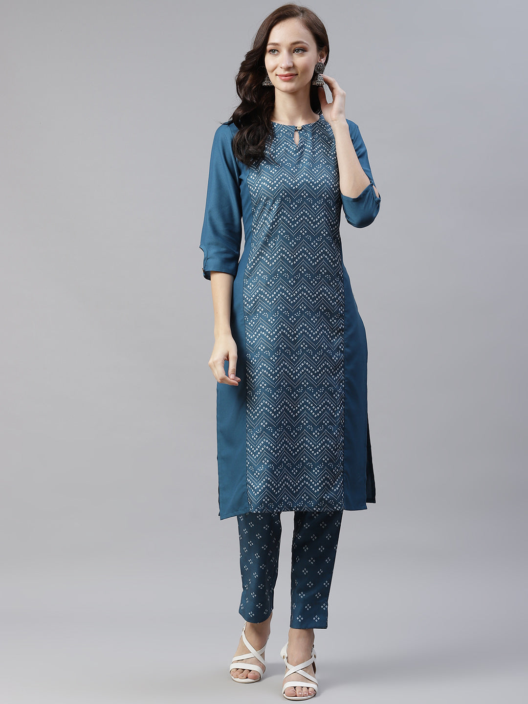 Women's Blue Digital Printed Kurta And Pant by Ziyaa- (2pcs set)