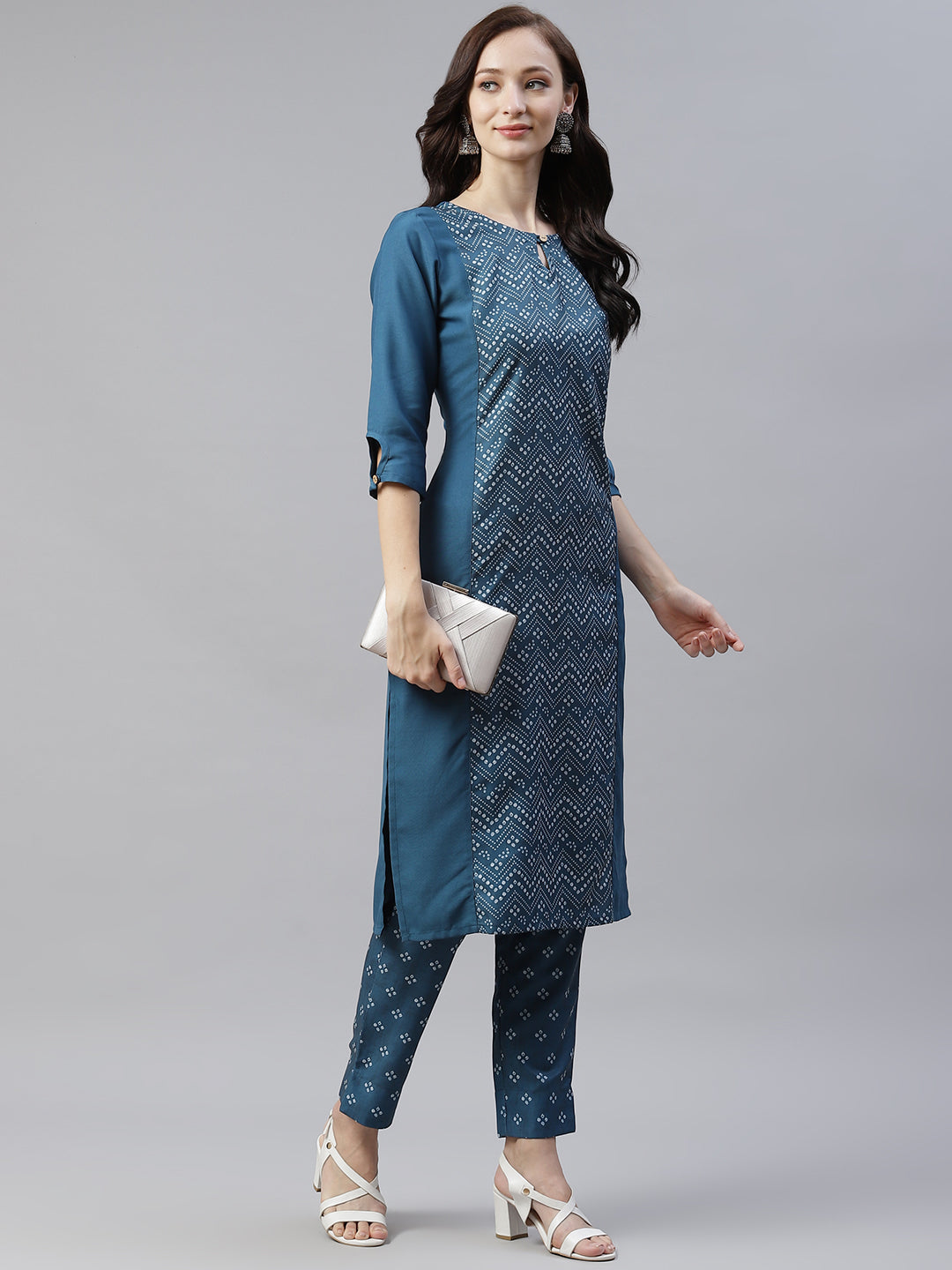 Women's Blue Digital Printed Kurta And Pant by Ziyaa- (2pcs set)