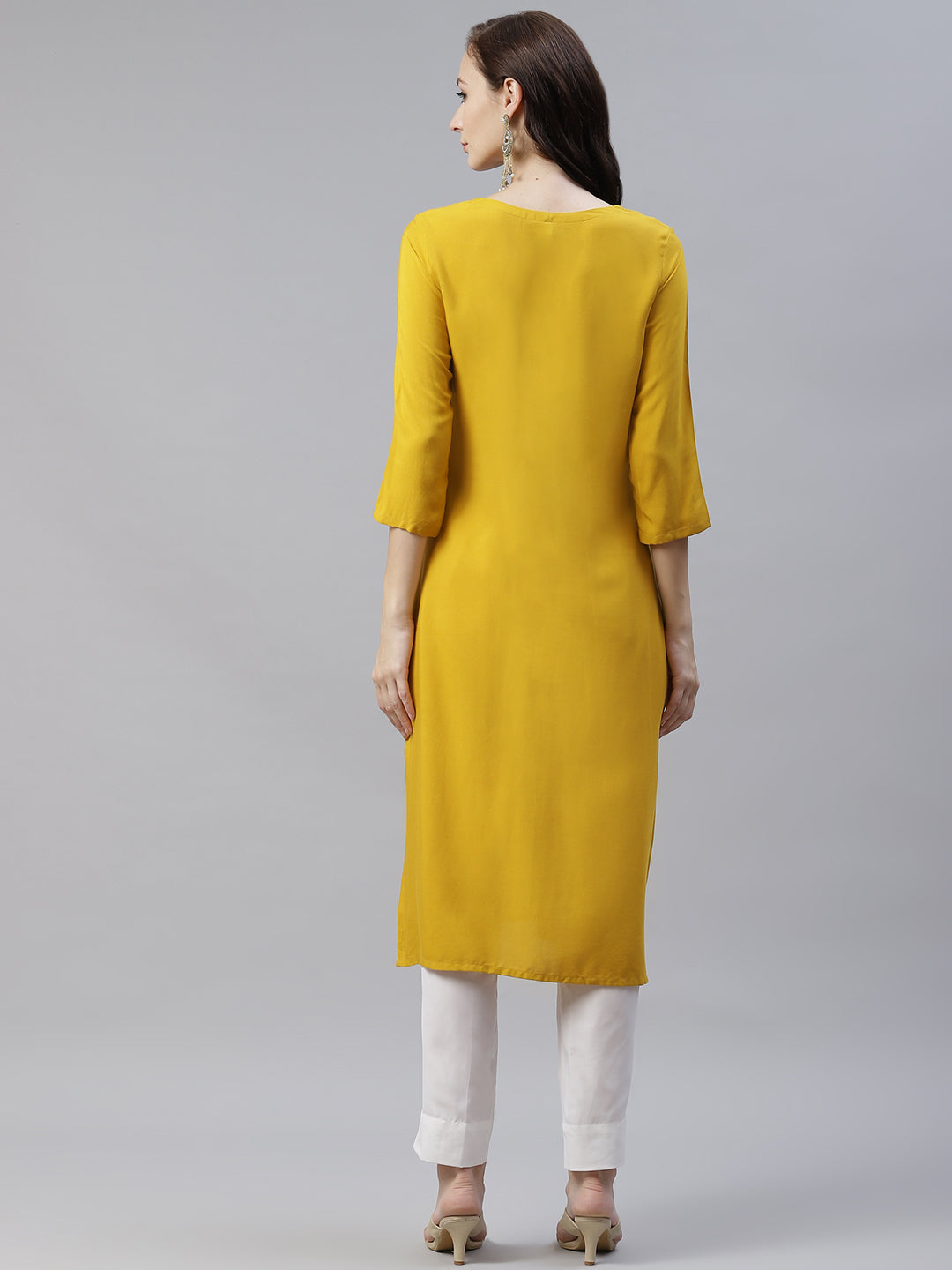 Women Yellow Rayon Straight Kurta With Pant by Ziyaa (2pcs Set)