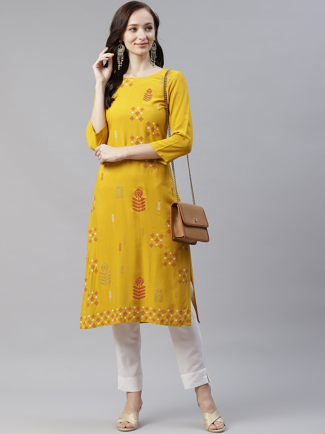 Women Yellow Rayon Straight Kurta With Pant by Ziyaa (2pcs Set)