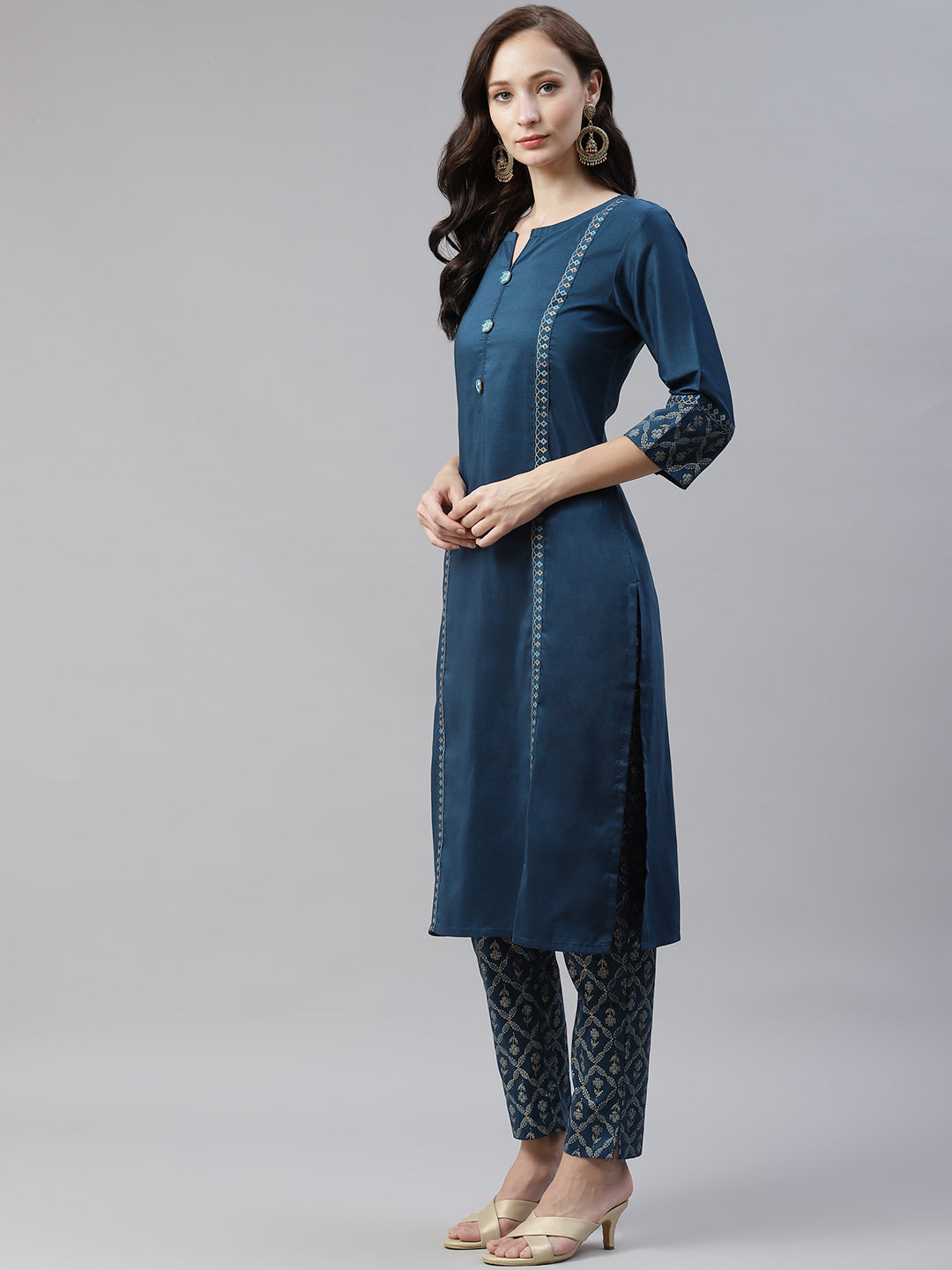 Women Turquoise Blue Kurta With Pant And Dupatta by Ziyaa (3pcs Set)