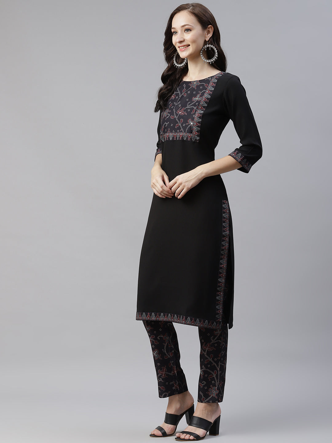 Women's Black Color Dyed Straight Kurta,Pant And Dupatta Set - Ziyaa