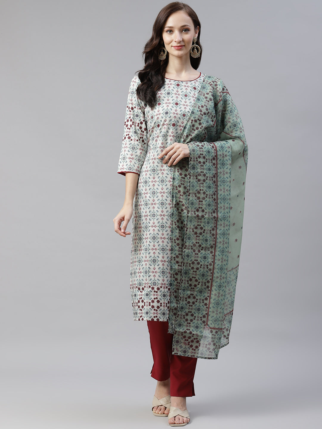 Women's Light Green Color Digital Printed Straight Kurta,Pant And Dupatta Set by Ziyaa (3pc Set)
