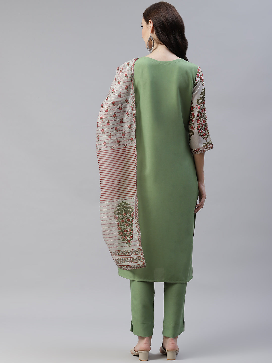 Women's Green Kurta-Pant And Dupatta Set by Ziyaa- (3pcs set)