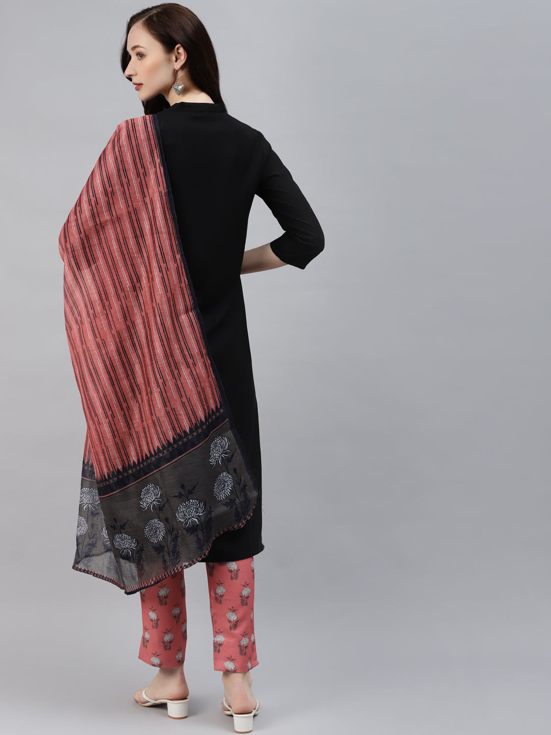 Women's Black Rayon Kurta With Pant And Dupatta Set by Ziyaa (3 pc Set)