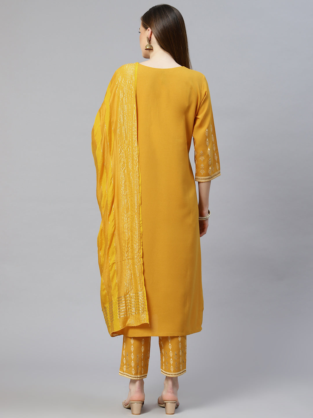 Women's Mustard Yellow Rayon Kurta With Pant And Dupatta Set by Ziyaa (3pcs Set)