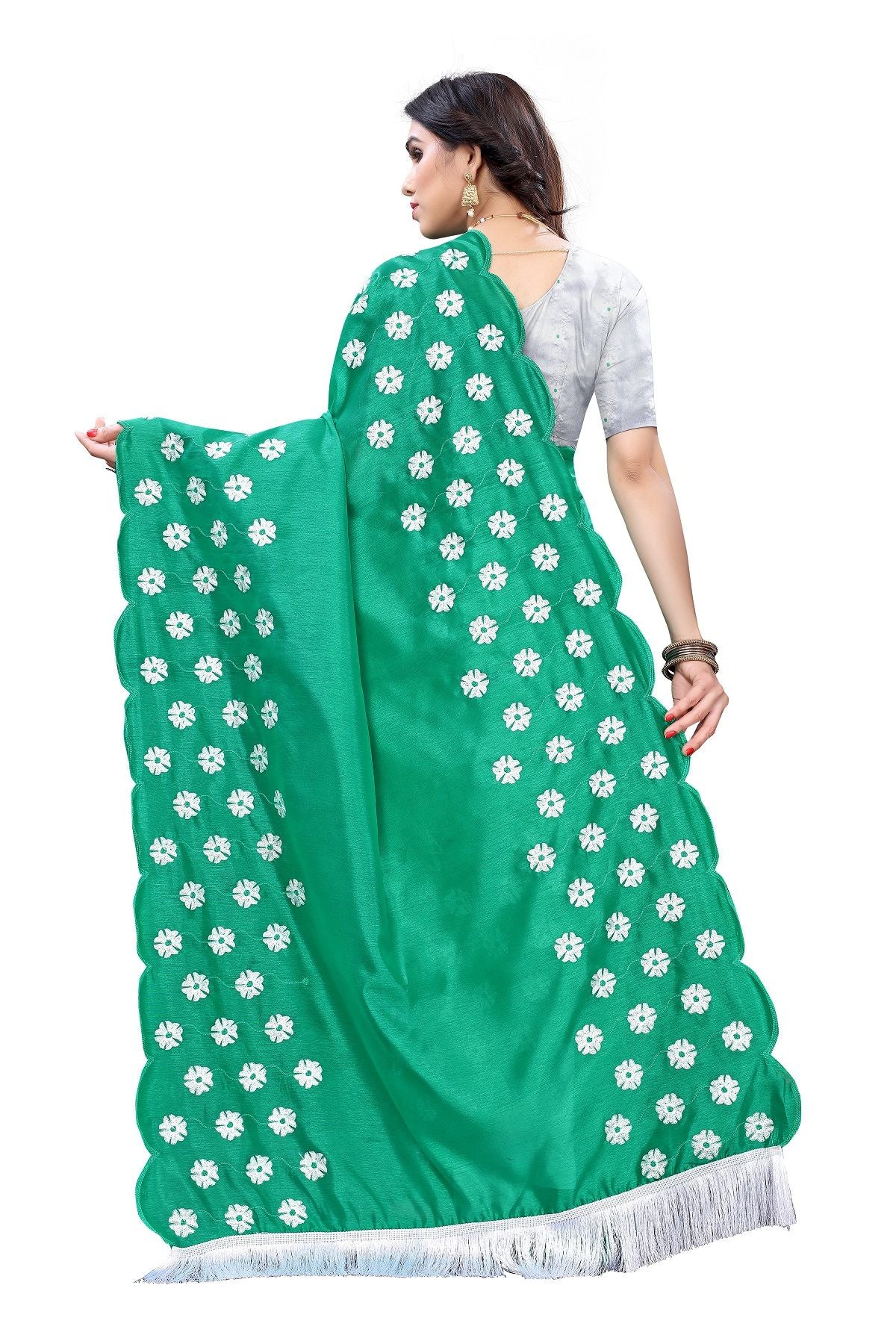 Women's Vamika Zoya Silk Embroidered Rama Green Saree-Rakhi Rama - Vamika