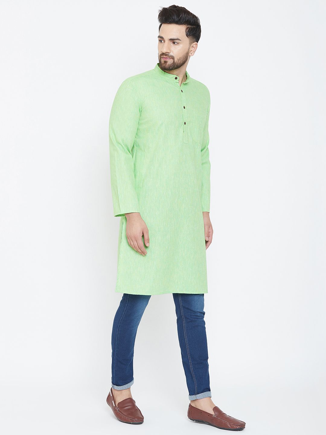 Men's Light Green Cotton Kurta