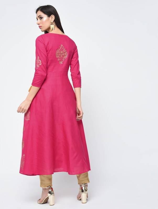 Women's Block Printed Angrakha Kurta