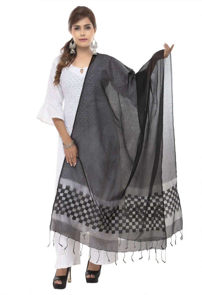 Women's Buta Square Cutt Black Dupatta & Chunni Mfd0012