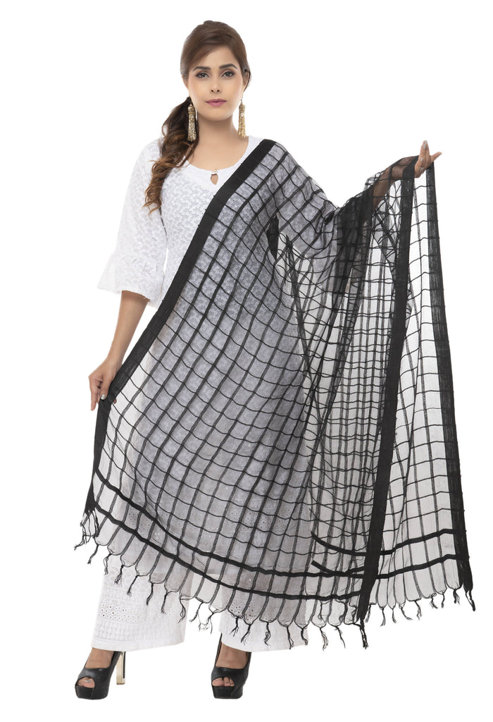 Women's Cotton Square Black Dupatta Mfd0037
