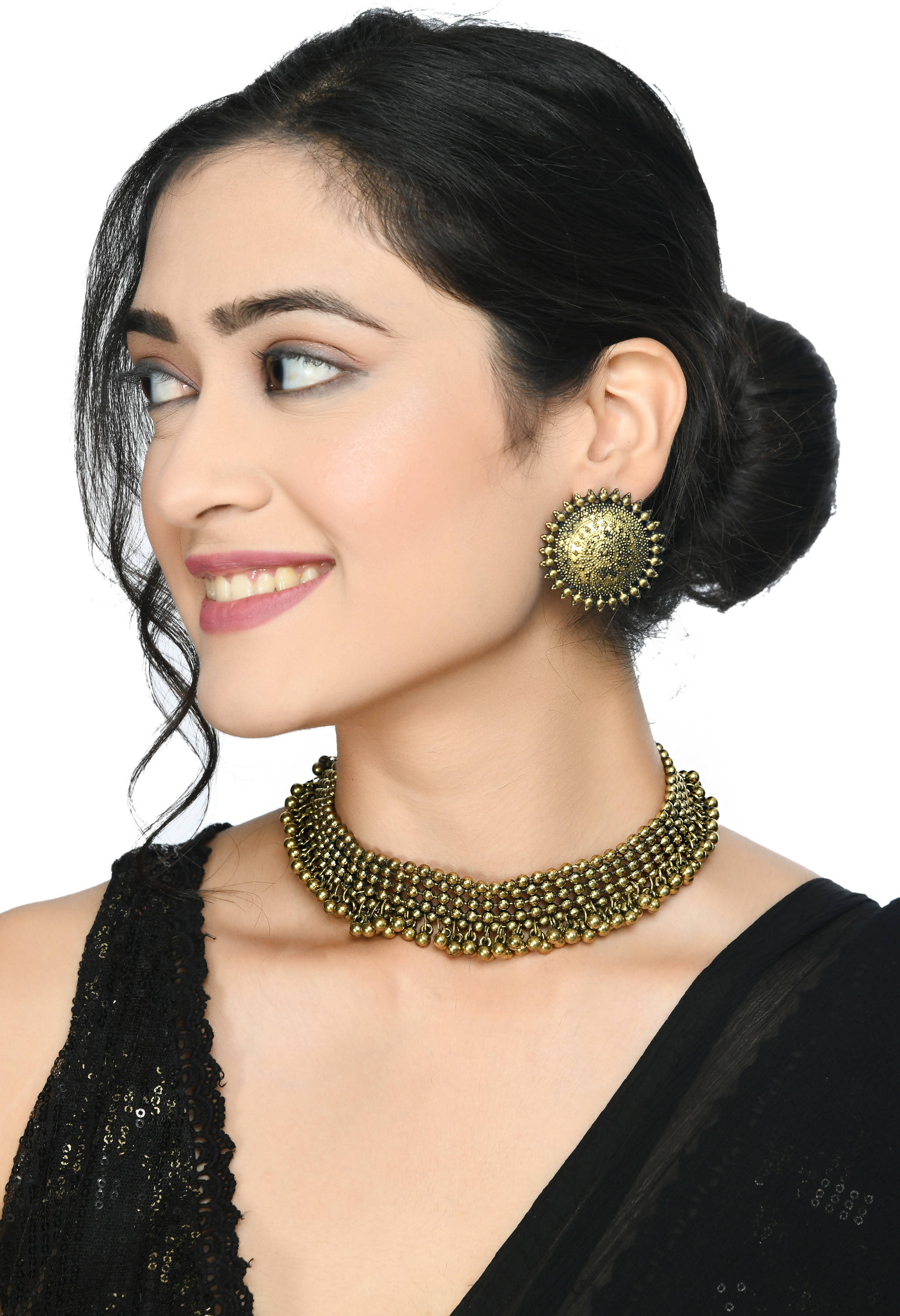 Trendia Golden Colour Chokar Necklace with Tops Jkms_100