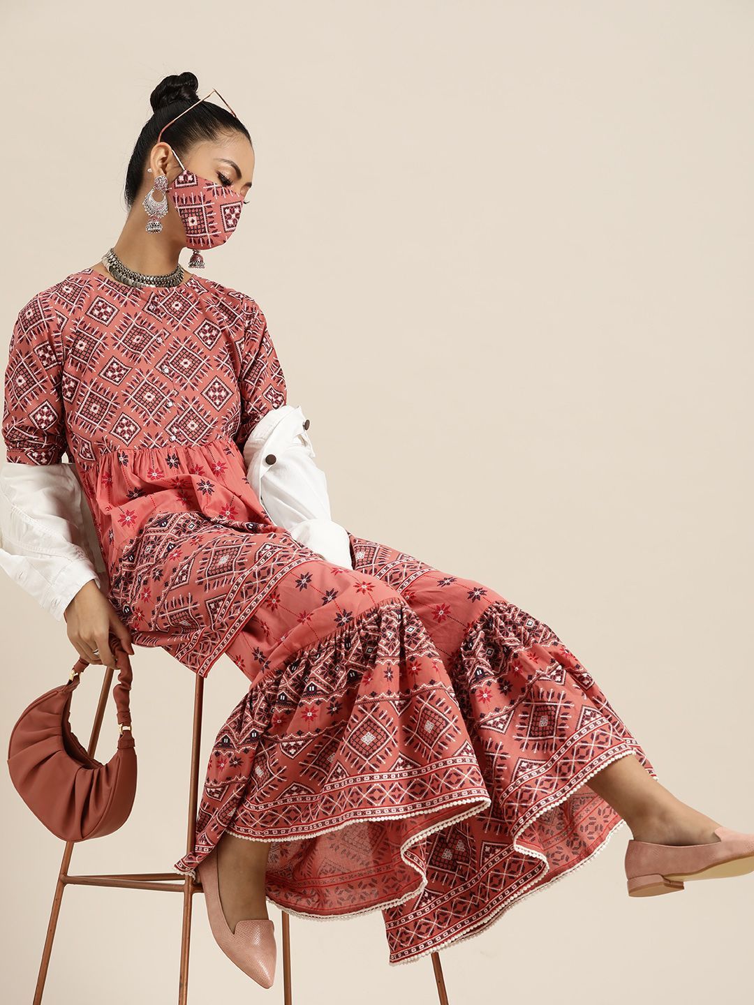 Women's Printed Flared Tunic Sharara Set - Juniper