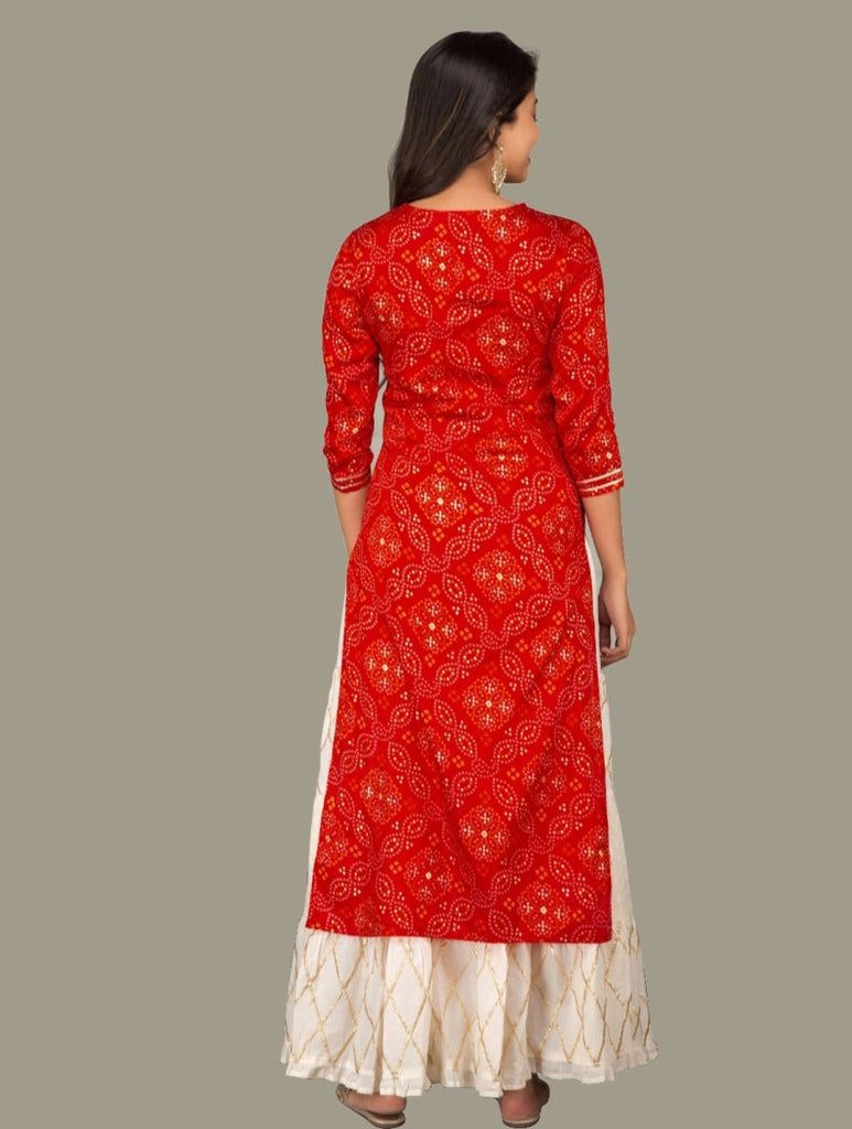 Women's Red Printed Kurta With Sharara By Noz2Toz