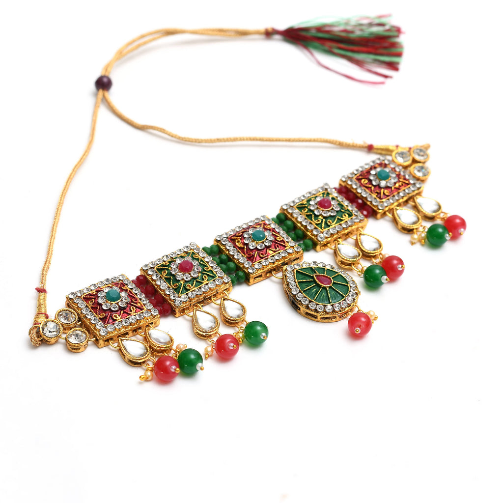 Kamal Johar Gold-Plated Chokar Necklace Multi color with Earring &