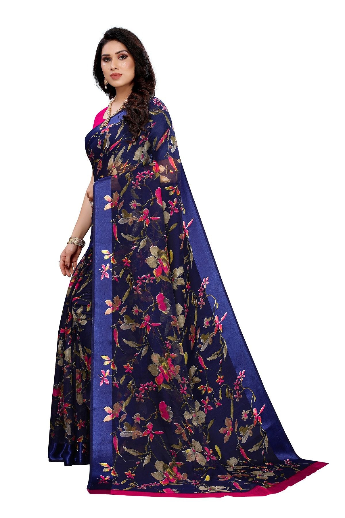 Women's Linen Satin Patta Saree With Blouse Piece - Vamika