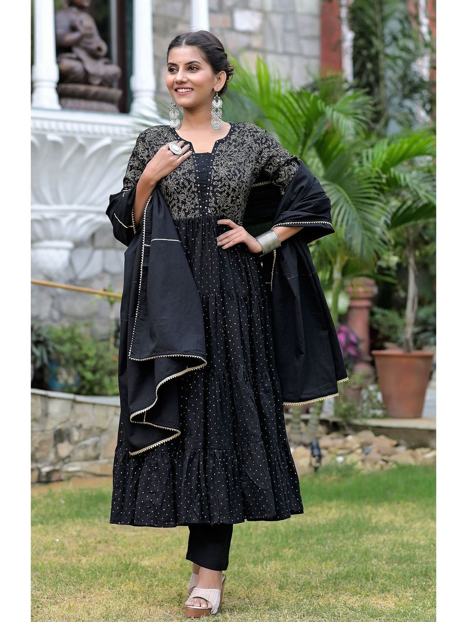 Women's Khol Block Printed Anarkali Suit Set - Hatheli