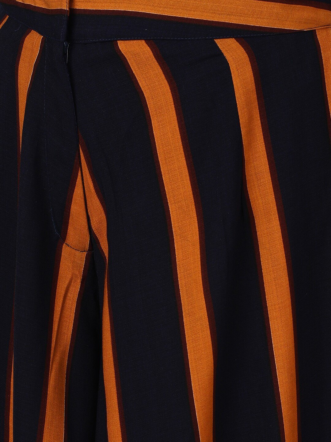 Women's  Navy Blue & Orange Striped Wide Leg Palazzos - AKS