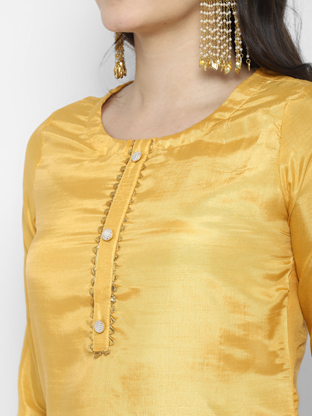 Women's Yellow Color Silk Blend Straight Kurta Palazzo With Dupatta - VAABA