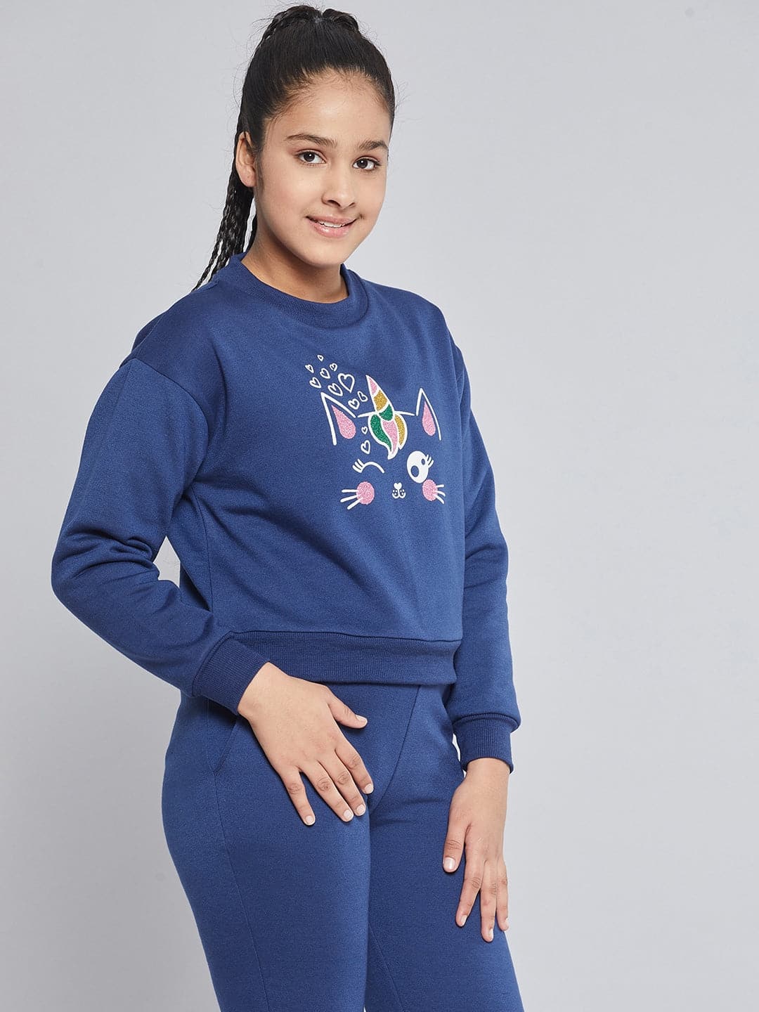 Girls Blue Fleece Glitter Print Sweatshirt - Lyush Kids