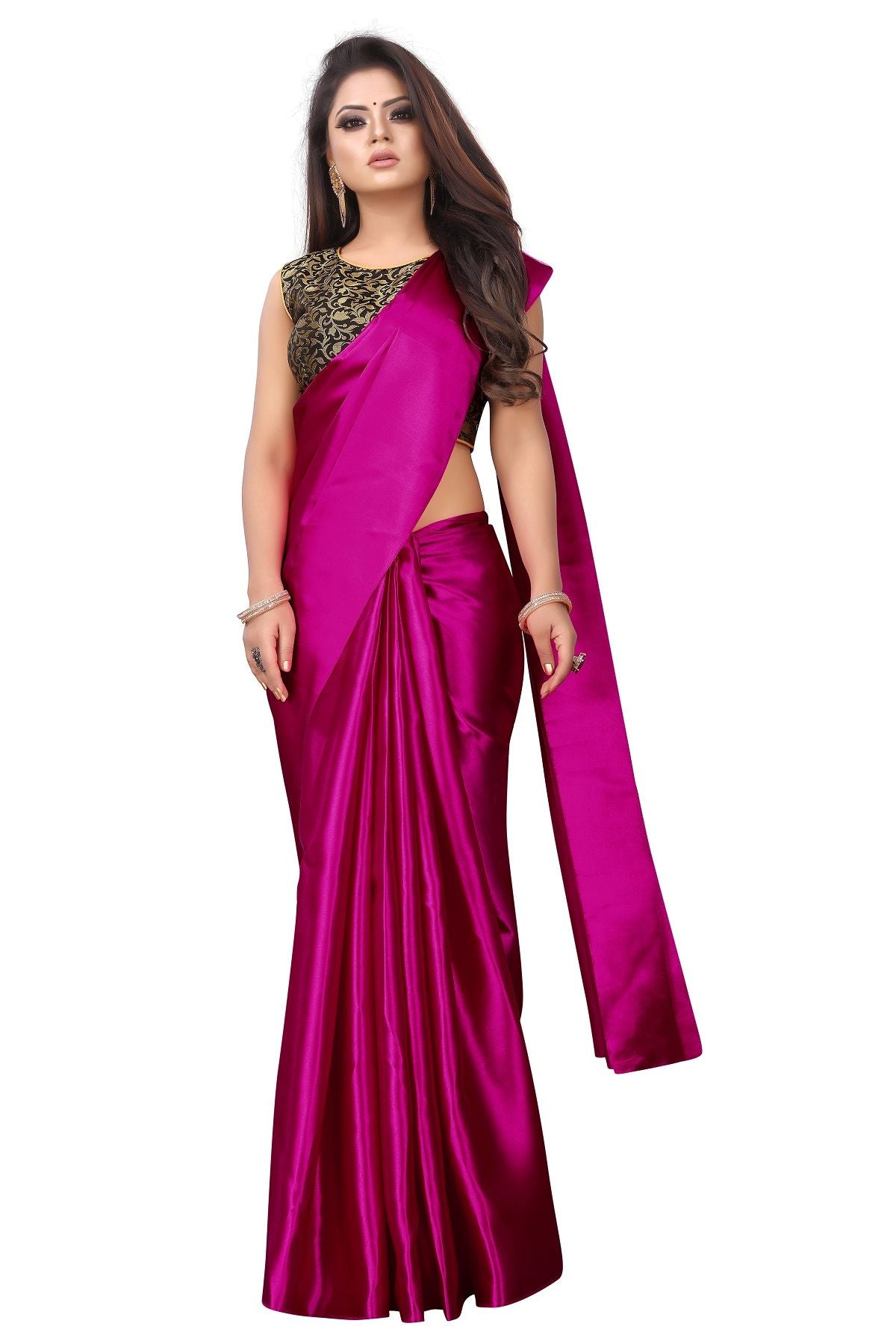 Women's Pink Satin Designer Saree - Vamika