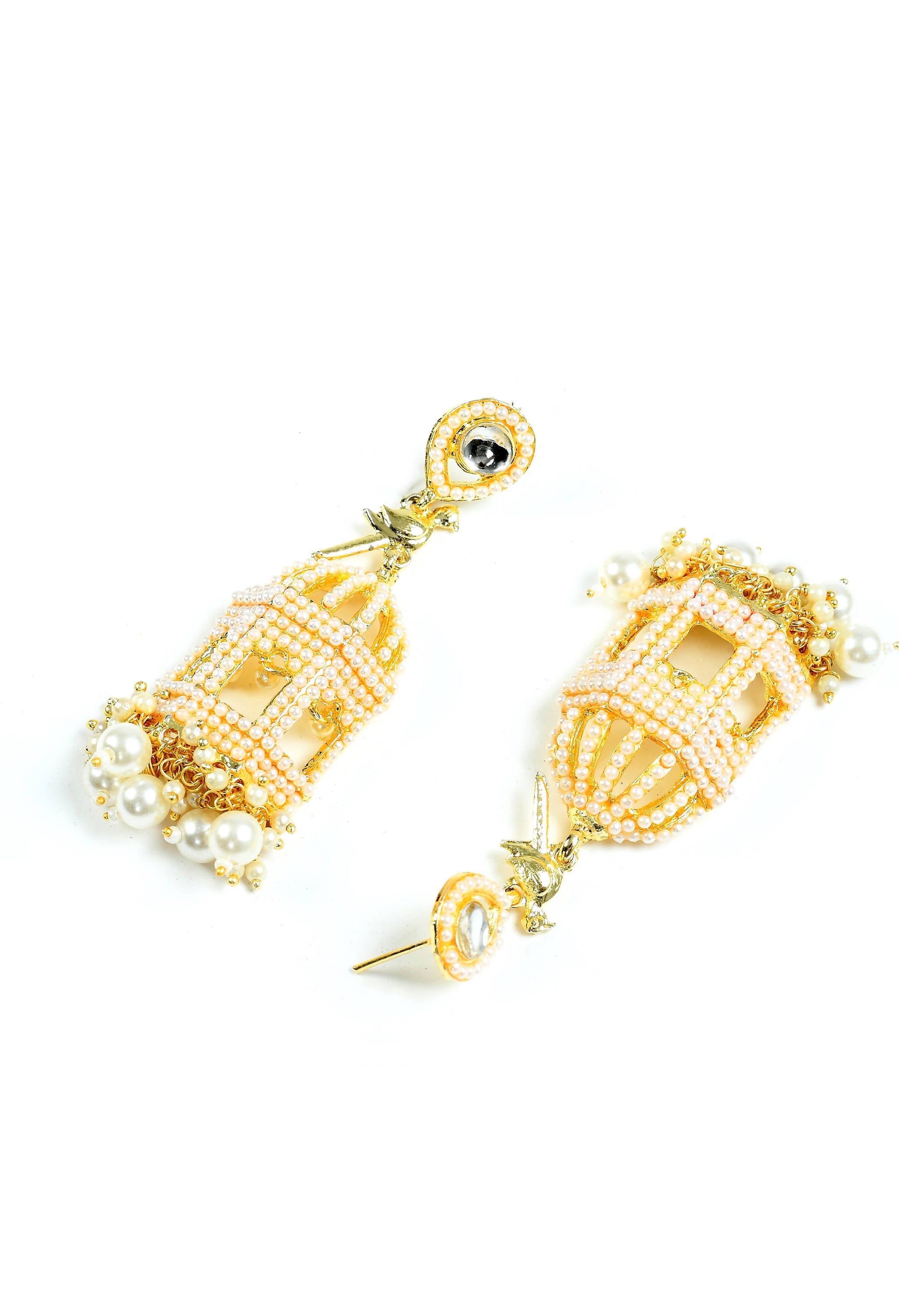 Johar Kamal Golden Color Bird Nest Earrings with Pearls Jker_154