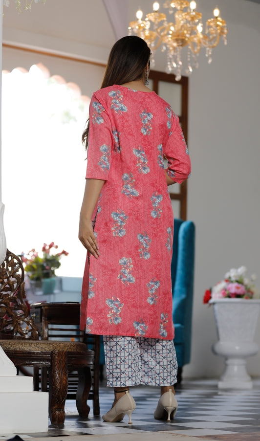 Women's Rayon Straight Printed Embroidered Kurta And Pant Set - Singni