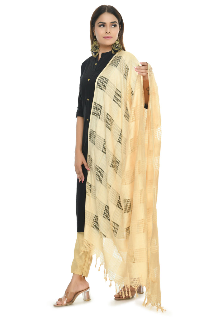 Women's Golden Colour Window Design Cotton Dupatta Mfd0015