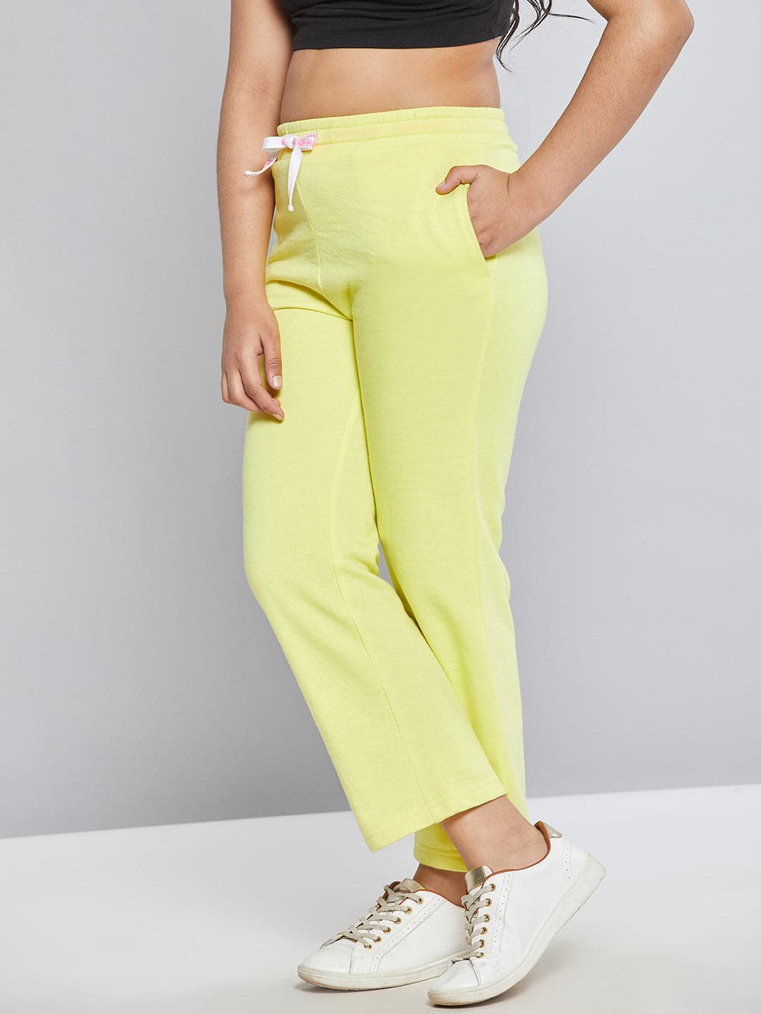 Girls Yellow Fleece Brand Drawstring Track Pants - Lyush Kids