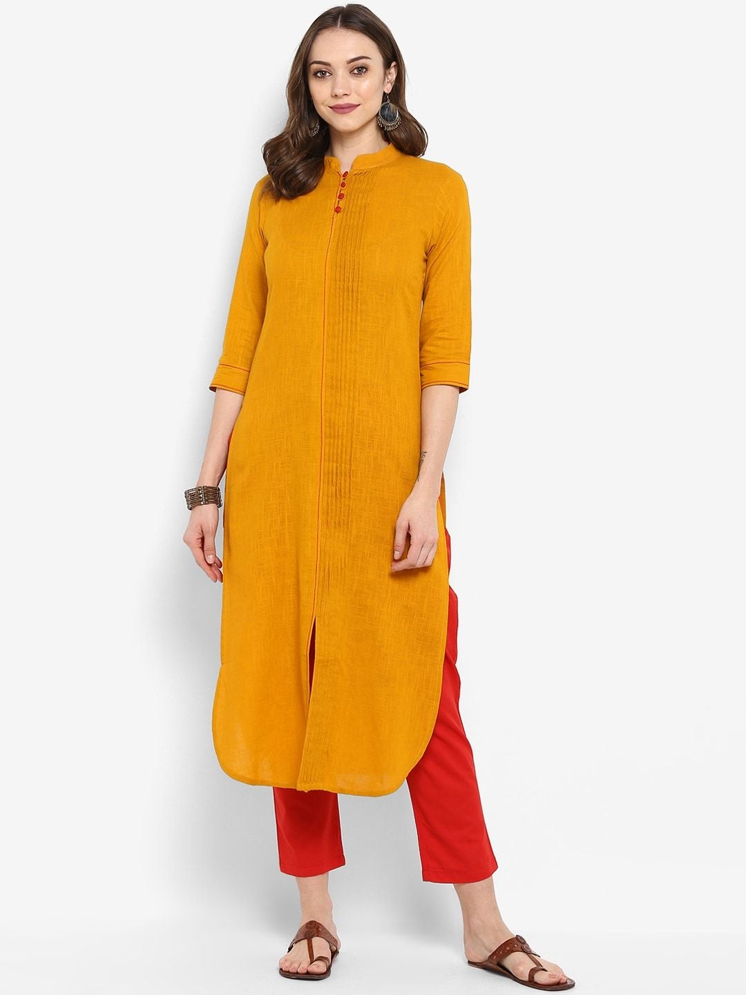 Women's Mustard Yellow Self Design Kurta with Trousers - Meeranshi