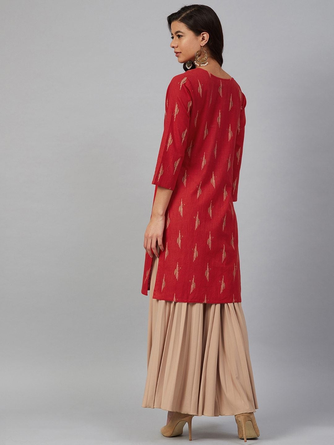 Women's Red & Beige Printed Straight Kurta - Meeranshi