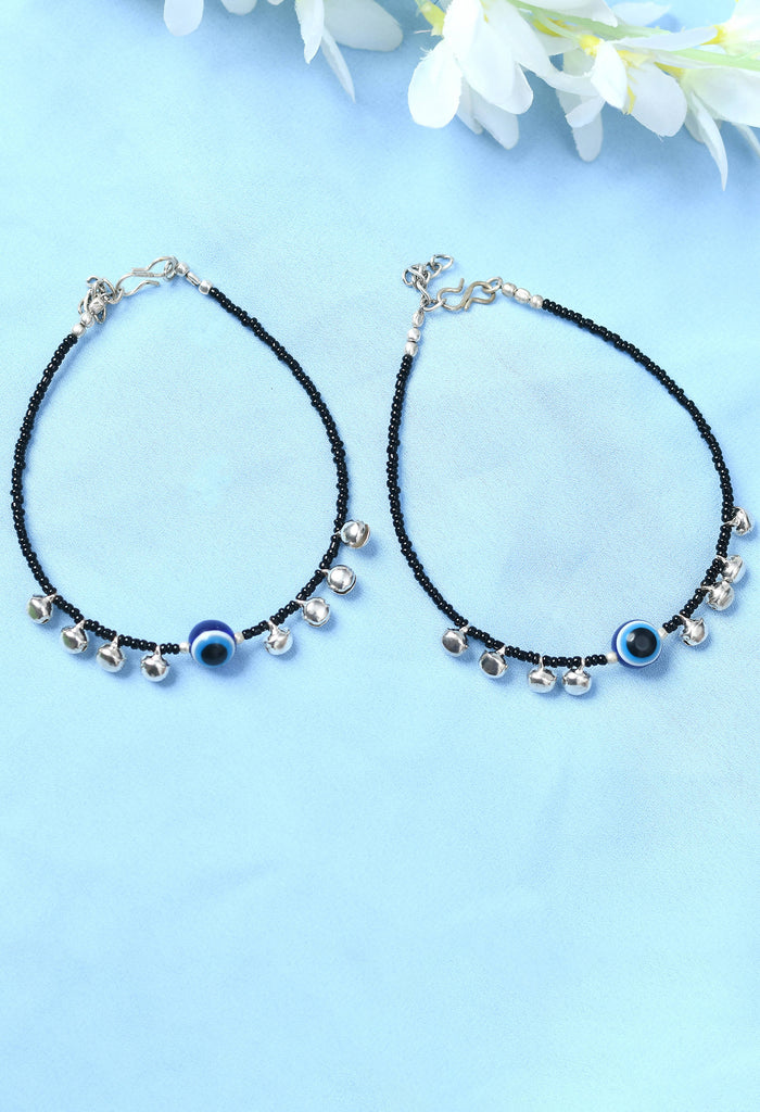 Johar Kamal Trendy Oxidised and Black Pearls Anklets with Ghungr