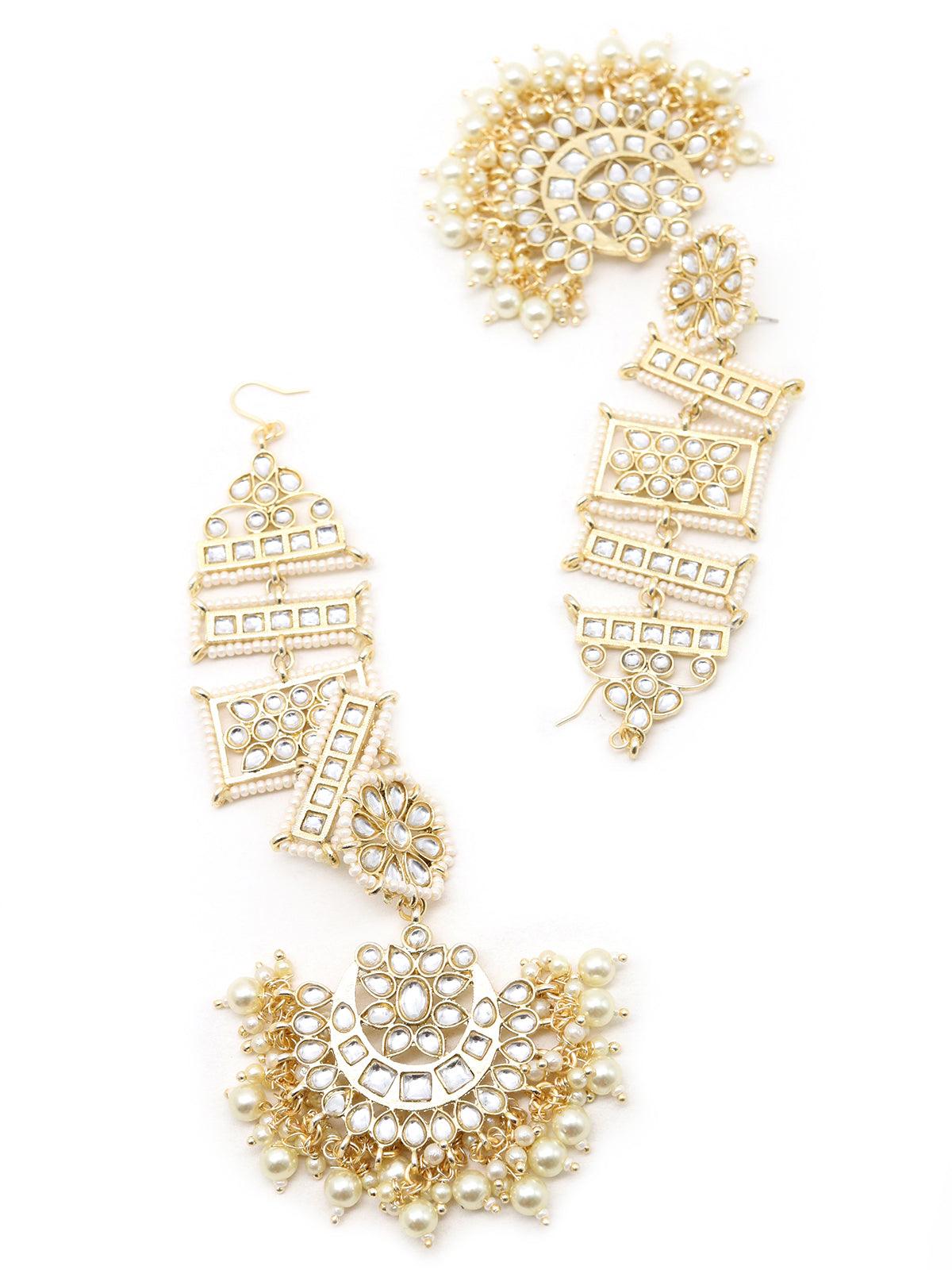 Women's Always Golden And Sparkling Dangle With Kundan And Pearl Earrings - Odette